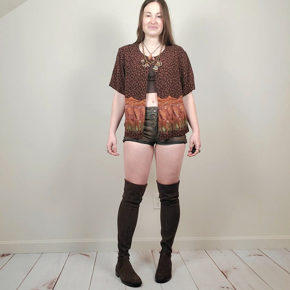 Vintage 80s 90s Giraffe Leopard Cardi Shirt XL